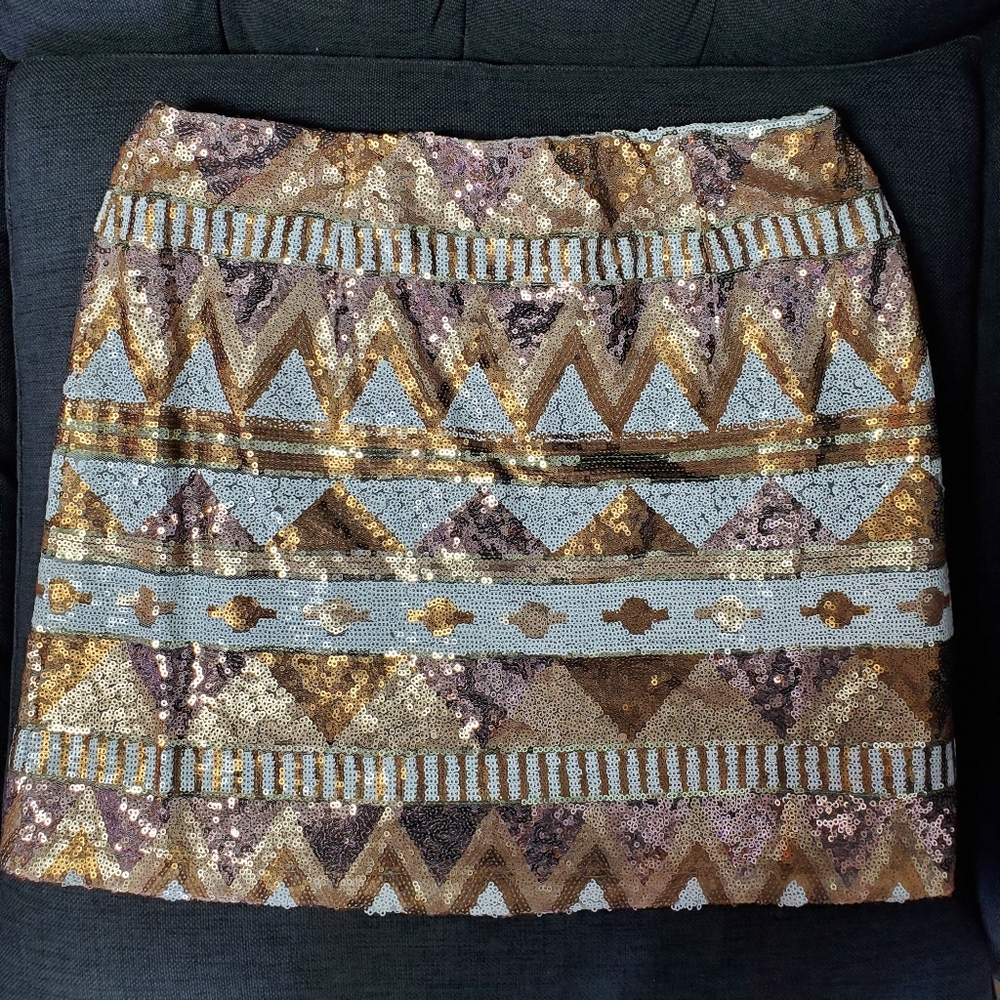 Sequin mini skirt aztec design
